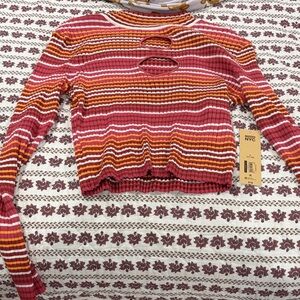 Madden NYC Women's Pink Striped Ribbed Crop Top